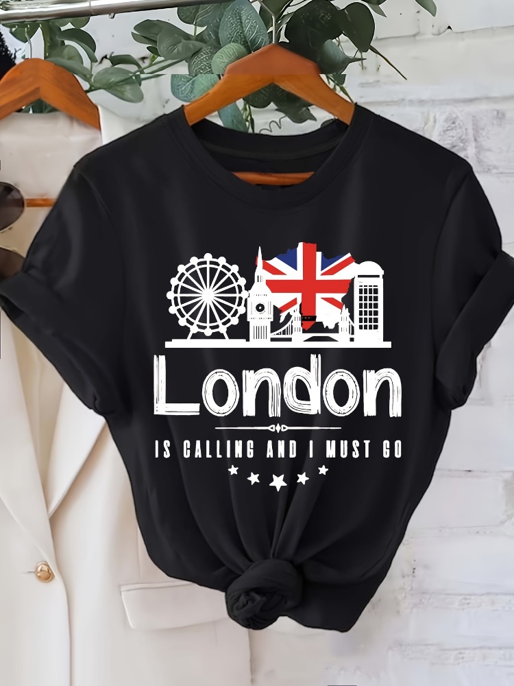 Women'S Fashion London - T-shirt con stampa di lettere di