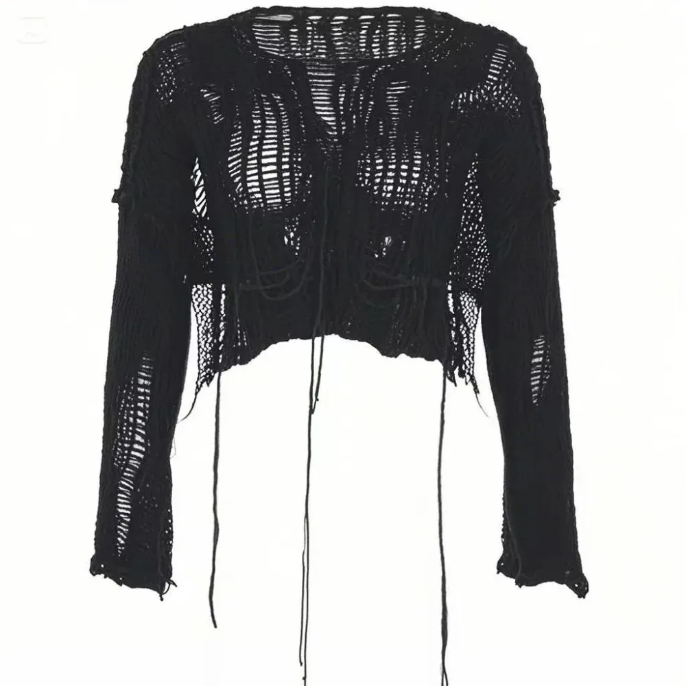 Women'S Fashion Knitwear - Maglione Corto con Fori Sexy Gyaru,