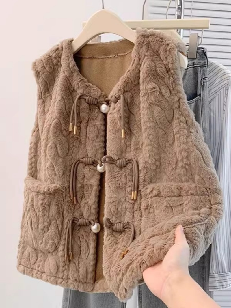 Women'S Fashion Gilet - Gilet in peluche goffrato alla moda