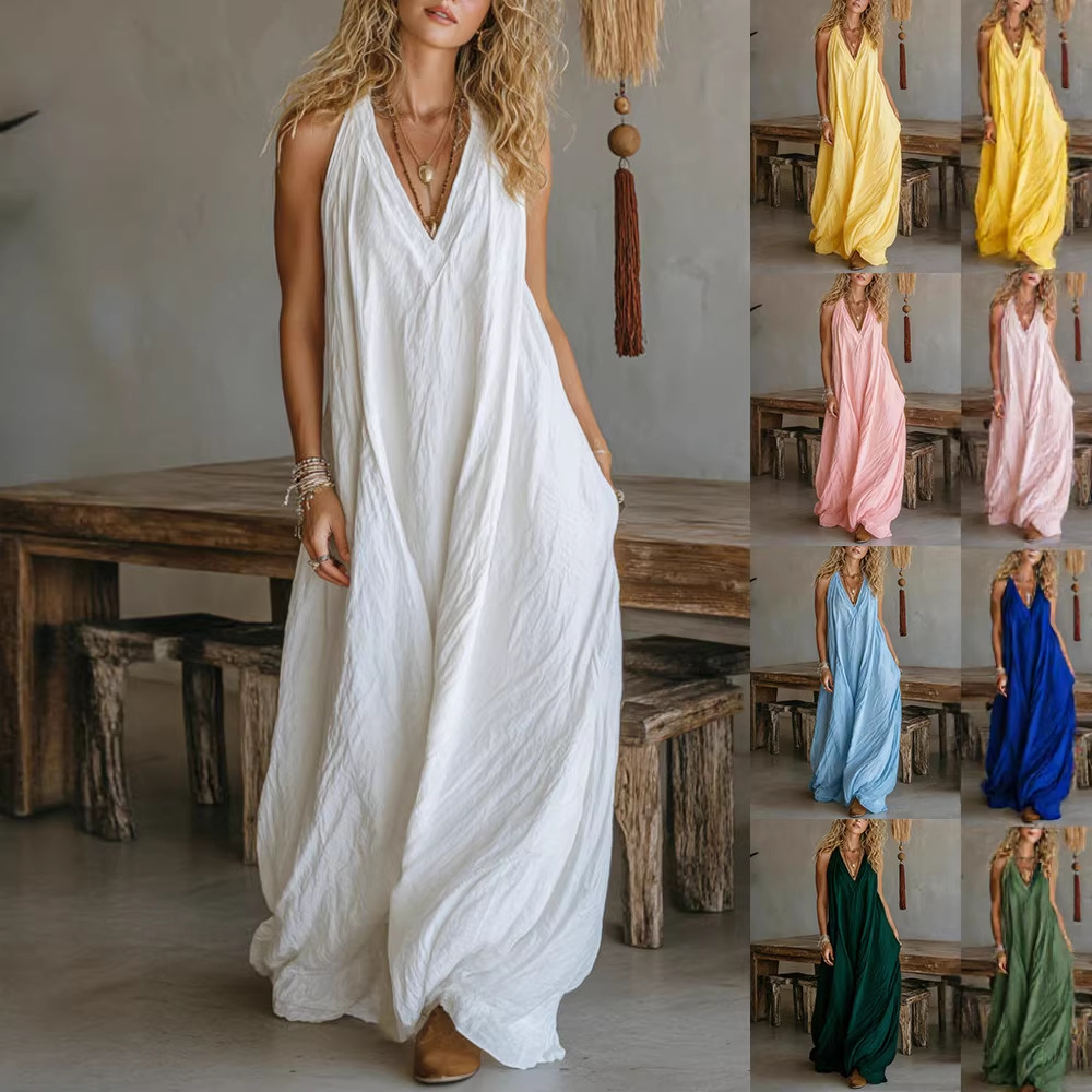Women Fashion Usa - Nuovo Abito Lungo Casual Senza Maniche