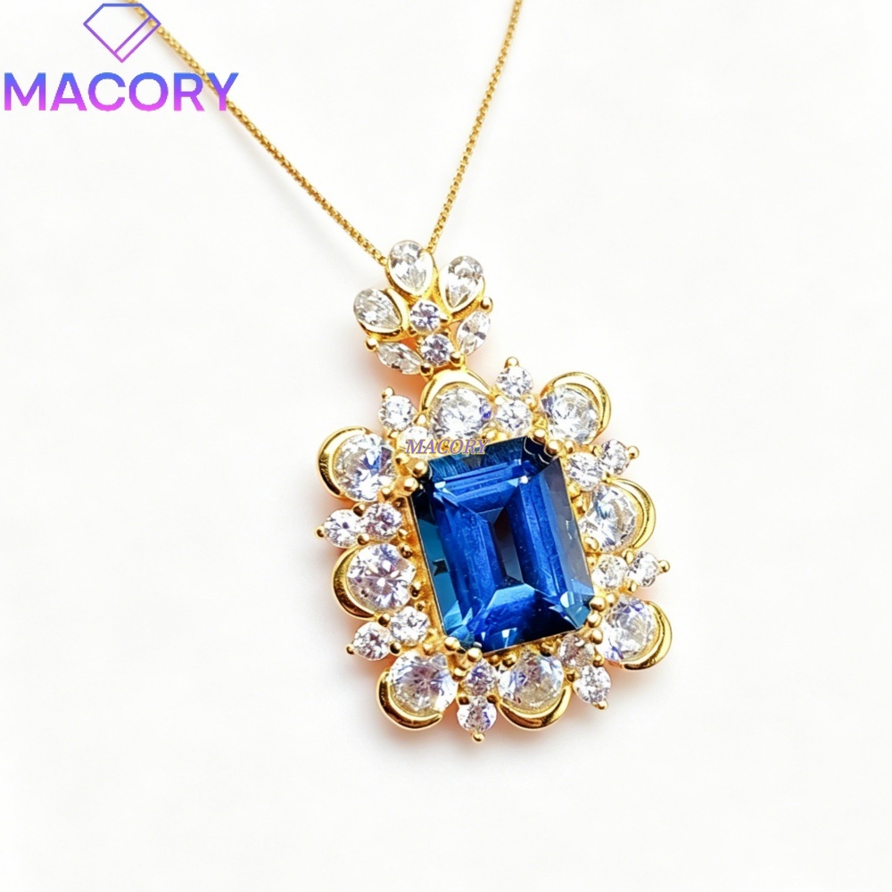 Women'S Fashion London - Collana con Pendente in Topazio Blu