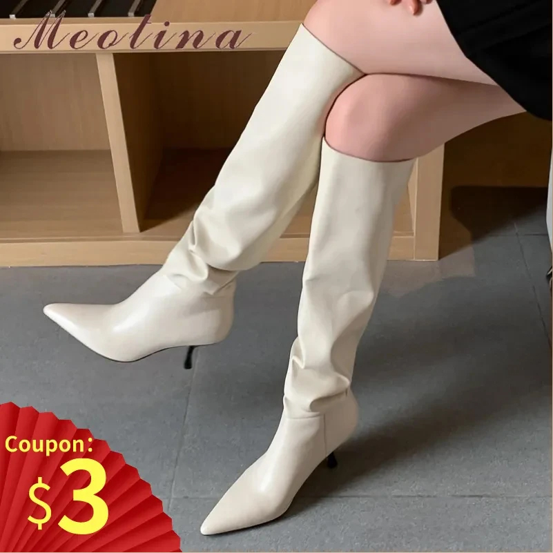 Women'S Fashion Leather Boots - Meotina stivali lunghi con tacco alto