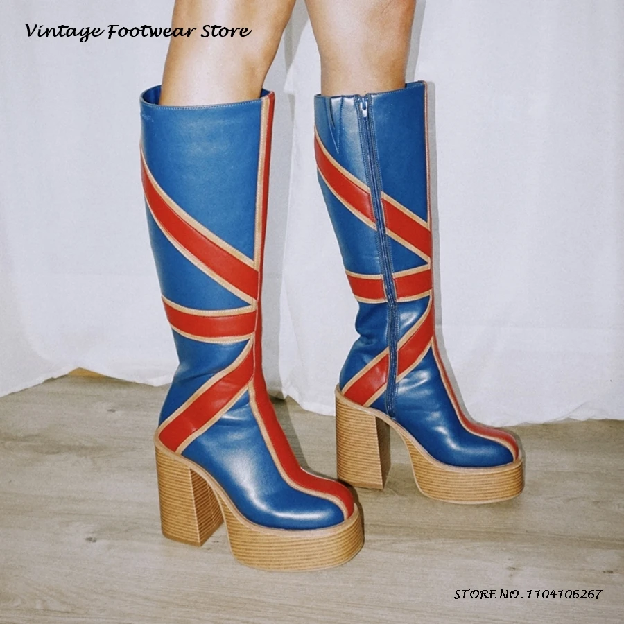 Women'S Fashion Leather Boots - Stivali al ginocchio con plateau in