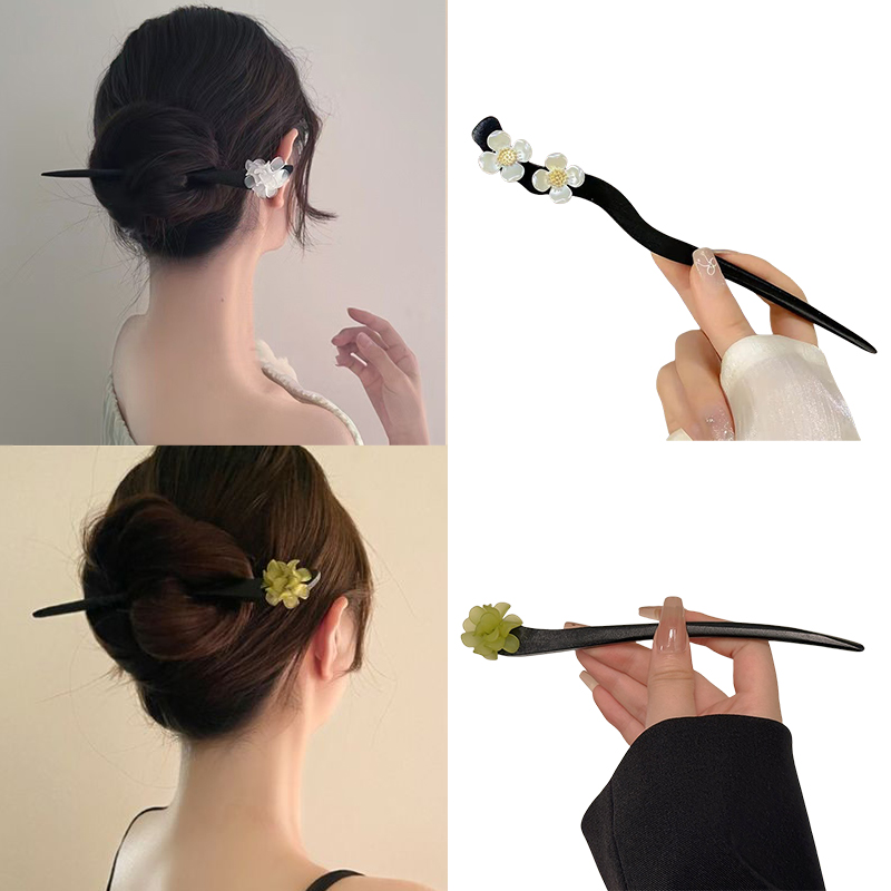 Women Fashion Hair Style - Bastoncini per capelli con fiori in