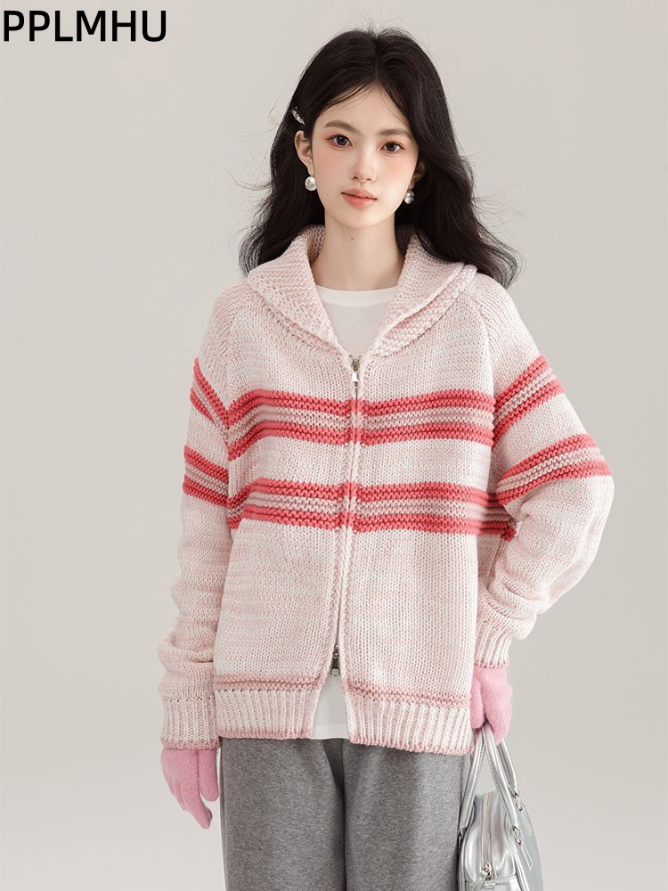 Women'S Fashion Gilet - Cardigan lavorato a maglia a righe