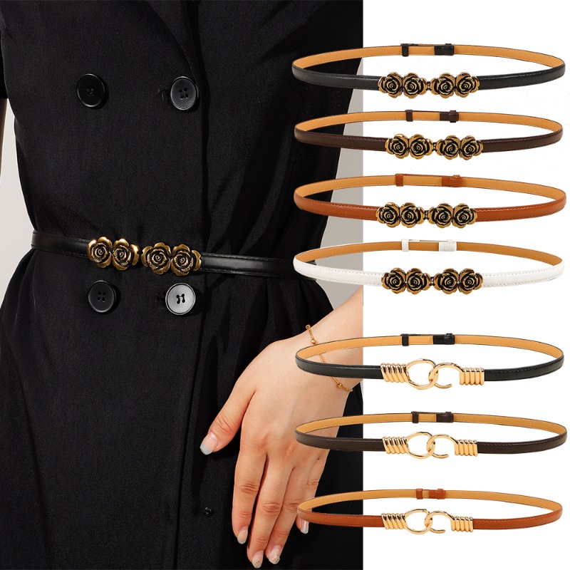 Women'S Fashion From The 60S - Cintura Sottile in Pelle Elastica Regolabile