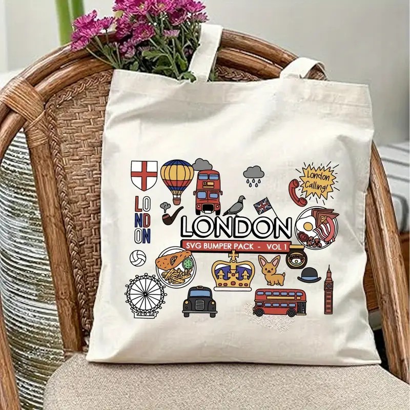 Women'S Fashion London - Borsa tote in tela con grafica