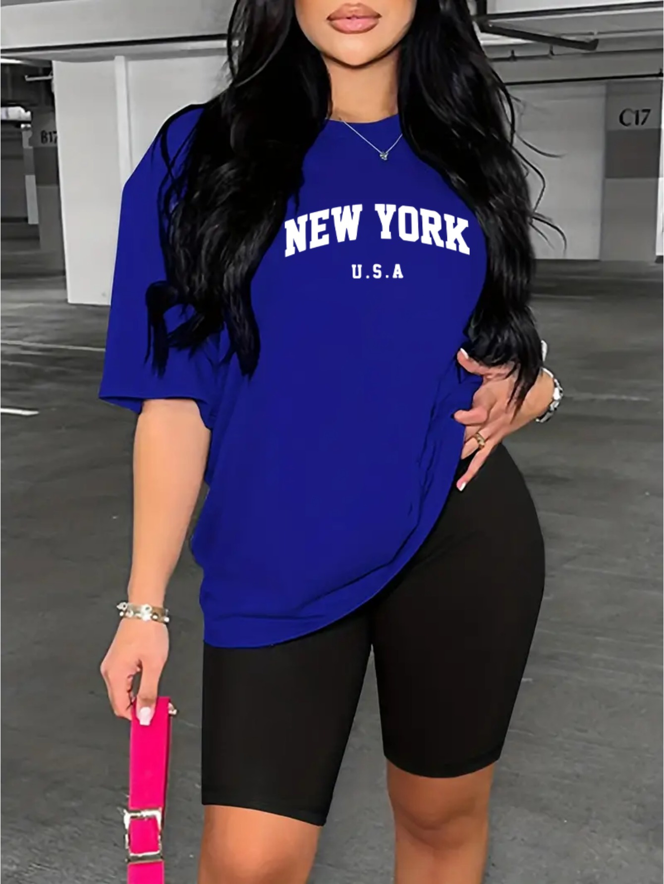Women Fashion Usa - Maglietta con stampa New York Usa