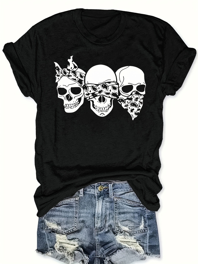 Women'S Fashion Trends 2026 Spring Summer - T-shirt Happy Cartoon Skull, vestibilità ampia,