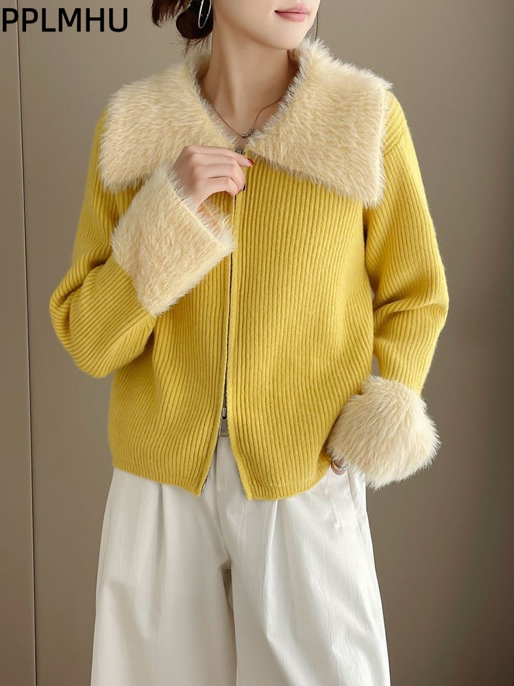 Women'S Fashion Gilet - Cerniere Colletto rovesciato Maglione lavorato a