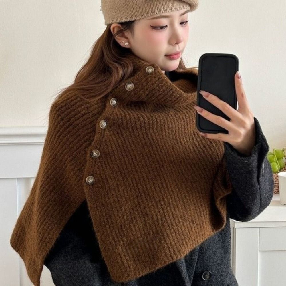 Women'S Fashion Knitwear - Sciarpa Classica in Maglia con Bottoni,