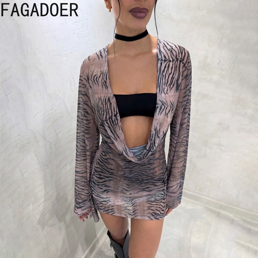 FAGADOER Y2K Retro Tiger Strip - Ruched Dress Mini recensione e prezzo