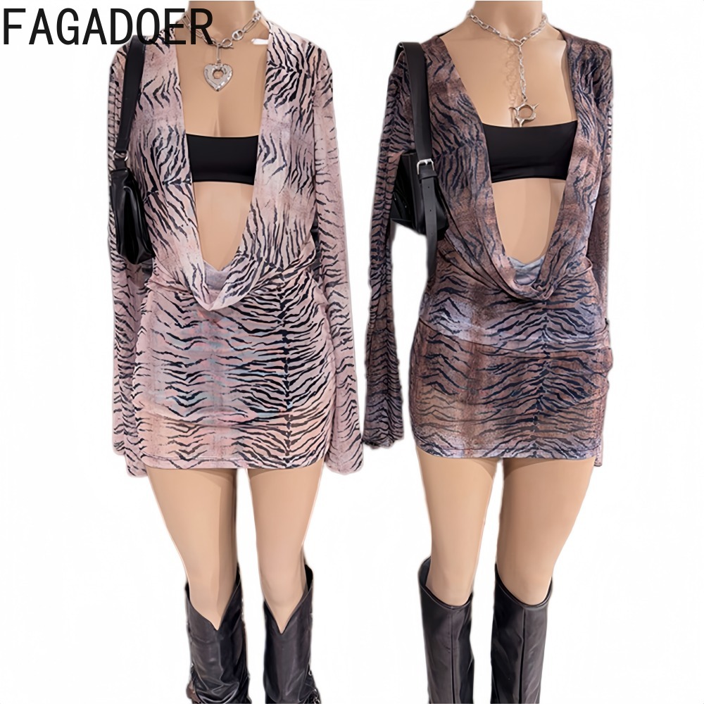 FAGADOER Y2K Retro Tiger Strip - Ruched Dress Mini recensione e prezzo